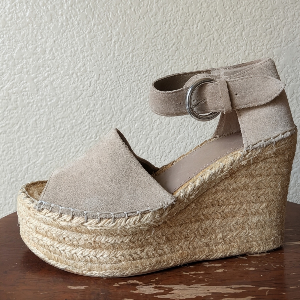 Marc Fisher Mlalida Suede Espadrille Leather Platform Wedge Sandals Size 7.5